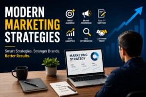 Modern digital marketing strategy and business growth illustration