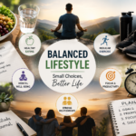 Balanced lifestyle with healthy daily habits, personal growth, and well-being
