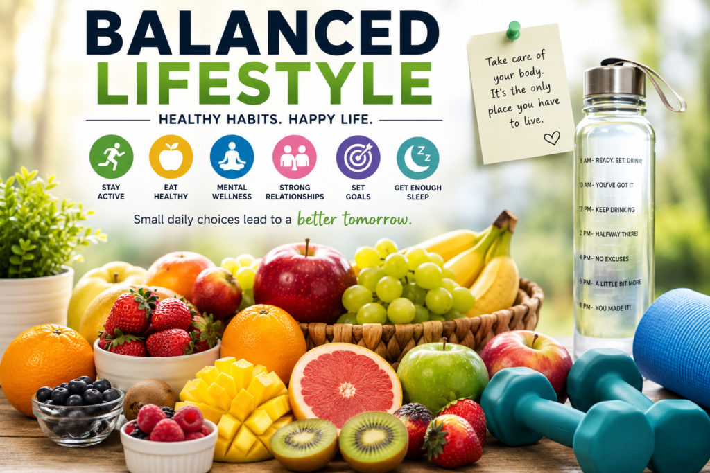 Balanced lifestyle supporting health, productivity, personal growth, and happiness