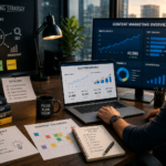 Businessman planning a content marketing strategy using SEO analytics and website growth data