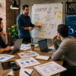 Professional businessmen planning startup growth strategy in a modern office