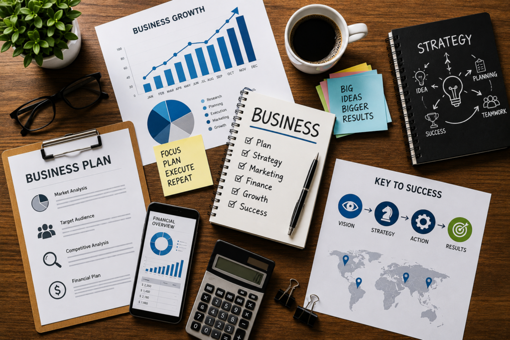 Small business owner planning a sustainable business growth strategy