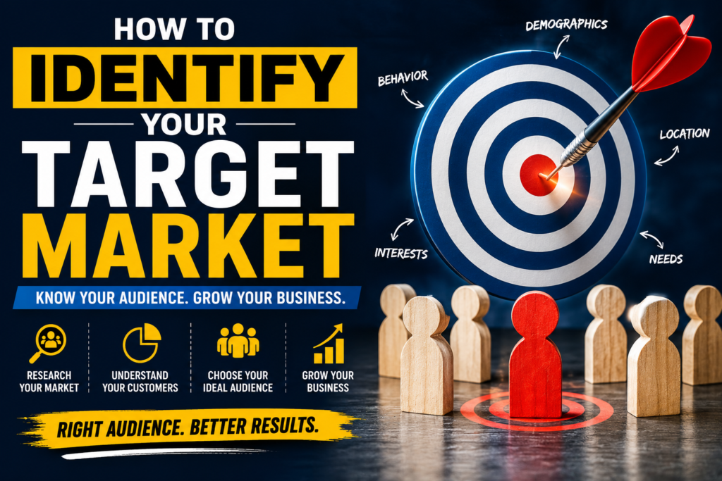 Entrepreneur identifying a target market using customer research and market analysis