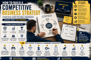 Small business competitive strategy with market analysis and growth planning