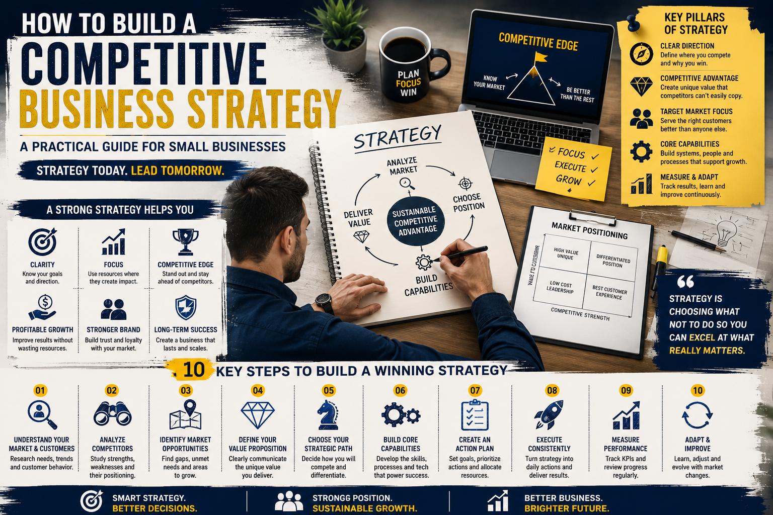 Small business competitive strategy with market analysis and growth planning