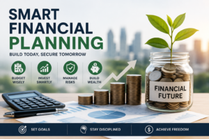 Smart financial planning concept showing investment growth, budgeting, wealth building, and long-term financial security.